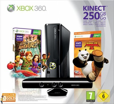 Xbox 360 Slim 250 Go Noire - Kinect + jeu Kinect Adventures! + inclu code Kung Fu Panda 2 + Carte abonnement 3 mois - gold