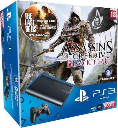 PS3 Ultra Slim 500 Go Noire - Bundle Assassin's Creed 4 : Black Flag & The Last of Us