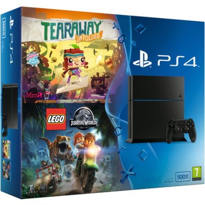 PS4 500 Go - Pack Lego Jurassic World + Tearaway (Jet Black)