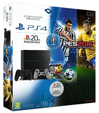 PS4 1To - Pack Pro Evolution Soccer 2016 (PES 2016) (Black) + Manette PS4 Dual Shock 4 - 20e Anniversaire