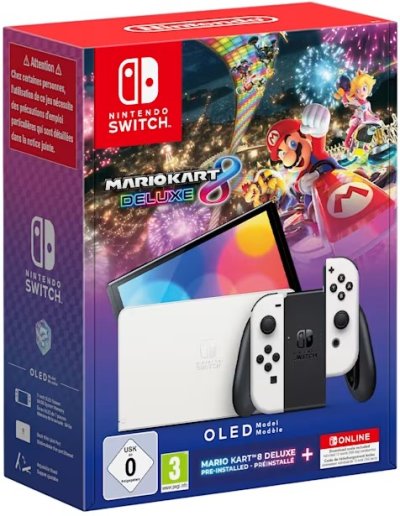 Nintendo Switch – Modèle OLED (blanc) + Mario Kart 8 Deluxe + abonnement 12 mois Nintendo Switch Online