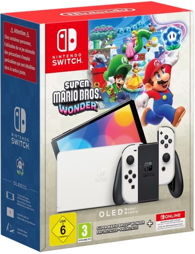 Nintendo Switch – Modèle OLED (blanc) + Super Mario Bros. Wonder + abonnement 12 mois Nintendo Switch Online