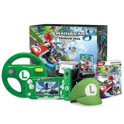 Nintendo Wii U 32 Go Mario Kart 8 Premium Pack - Green Luigi Bundle Wiimote + Volant + Casquette + Guide