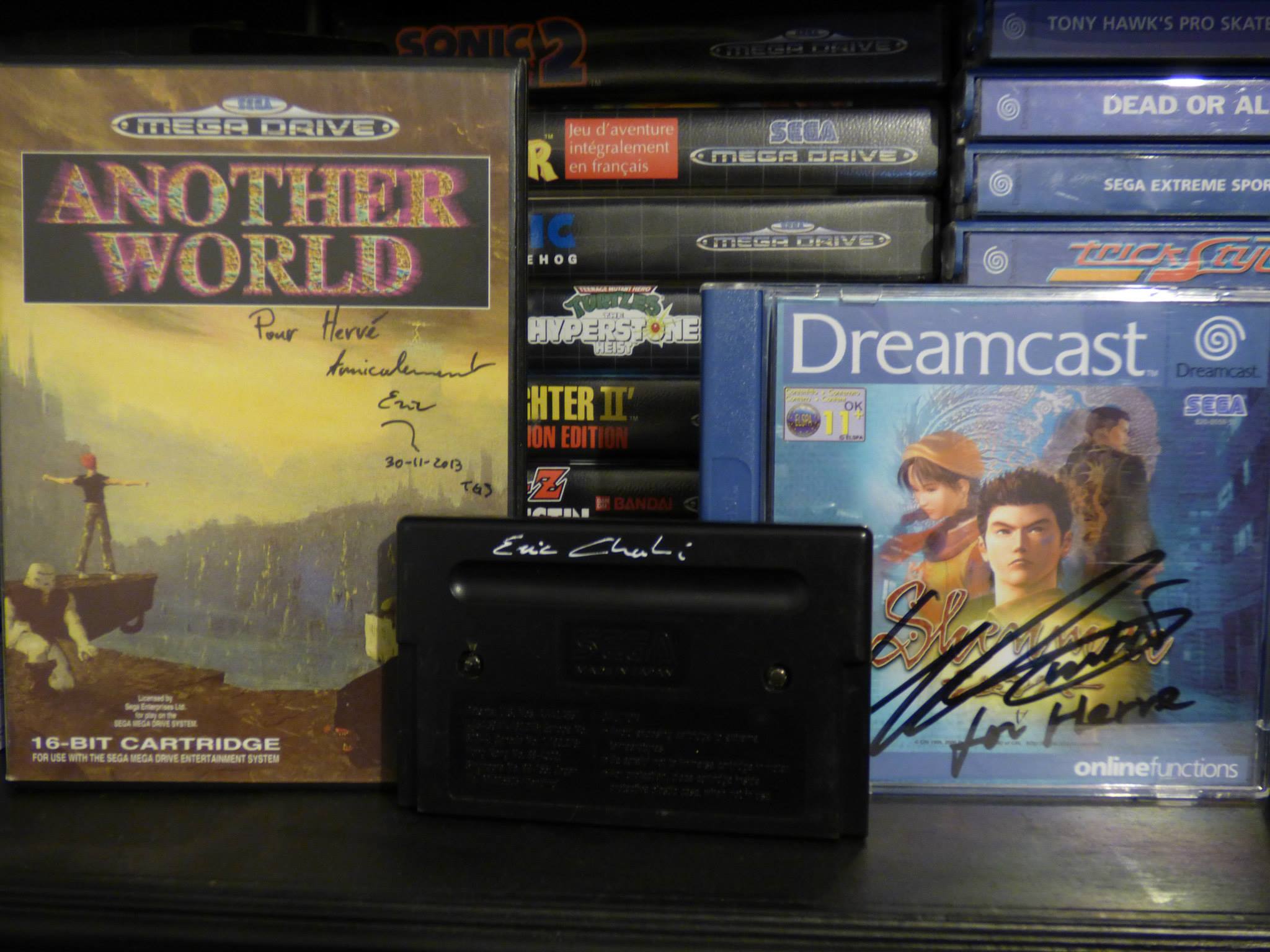 Another World Mega Drive dédicacé par Eric Chahi très surpris de trouver une version Mega Drive.