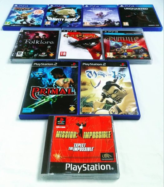 Voici 4 générations de PlayStation sur cette photo, une sorte d'arbre généalogique de ma collection. Je n'ai pas eu la PS1, j'ai eu la PS2 bien tard, achetée d'occasion à une amie. Je possède et j'ai énormément joué à la PS3, je la relance même encore aujourd'hui. J'ai également une PS4 sur laquelle je joue actuellement, j'ai encore beaucoup de jeux et de merveilles à découvrir dessus d'ailleurs. La PS5 ne m'a pas donné plus envie que ça pour l'instant, peut être un jour. Et avec les annonces de